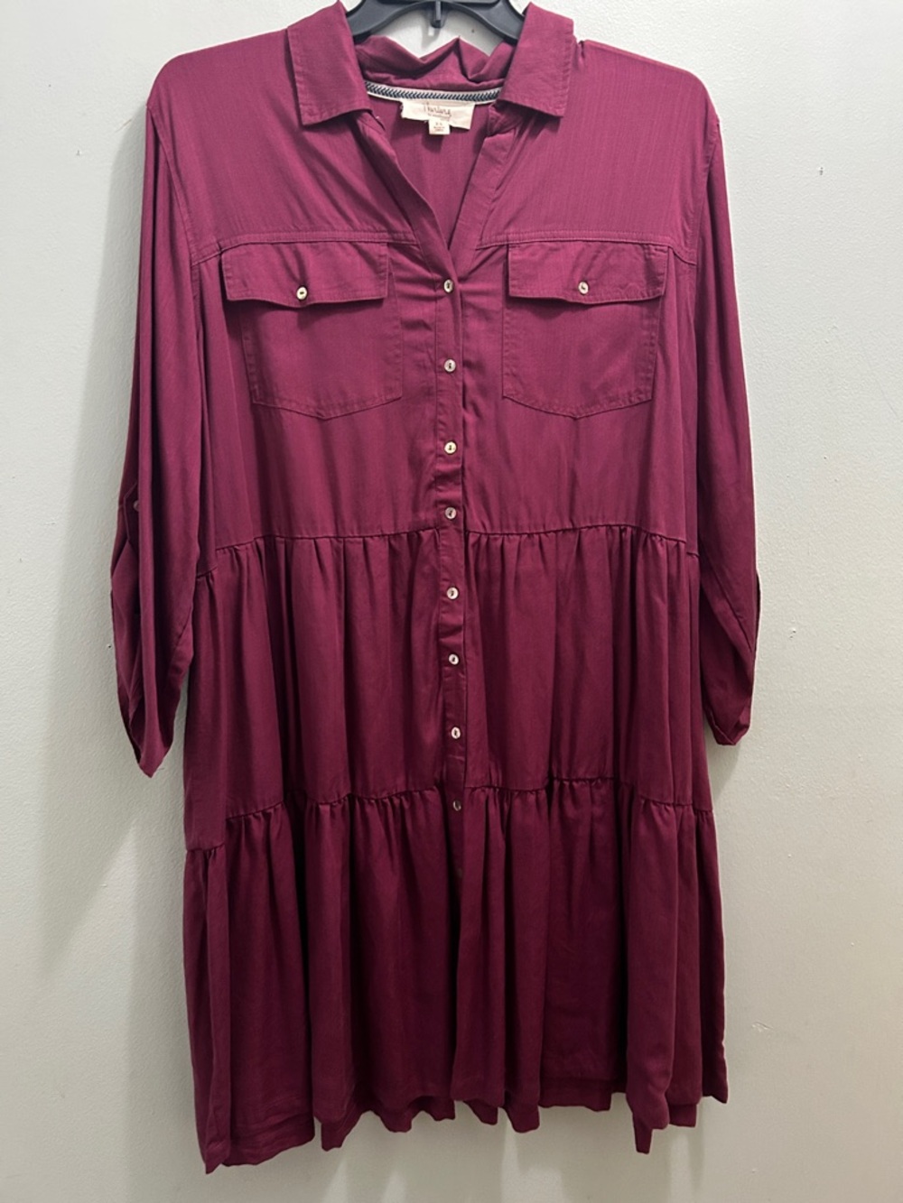 Tiered Button-Front Shirt Dress in Plum - Picture 2 of 8